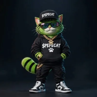 Pepe Cat wearing sunglasses, a black hoodie, gold chain and sneakers